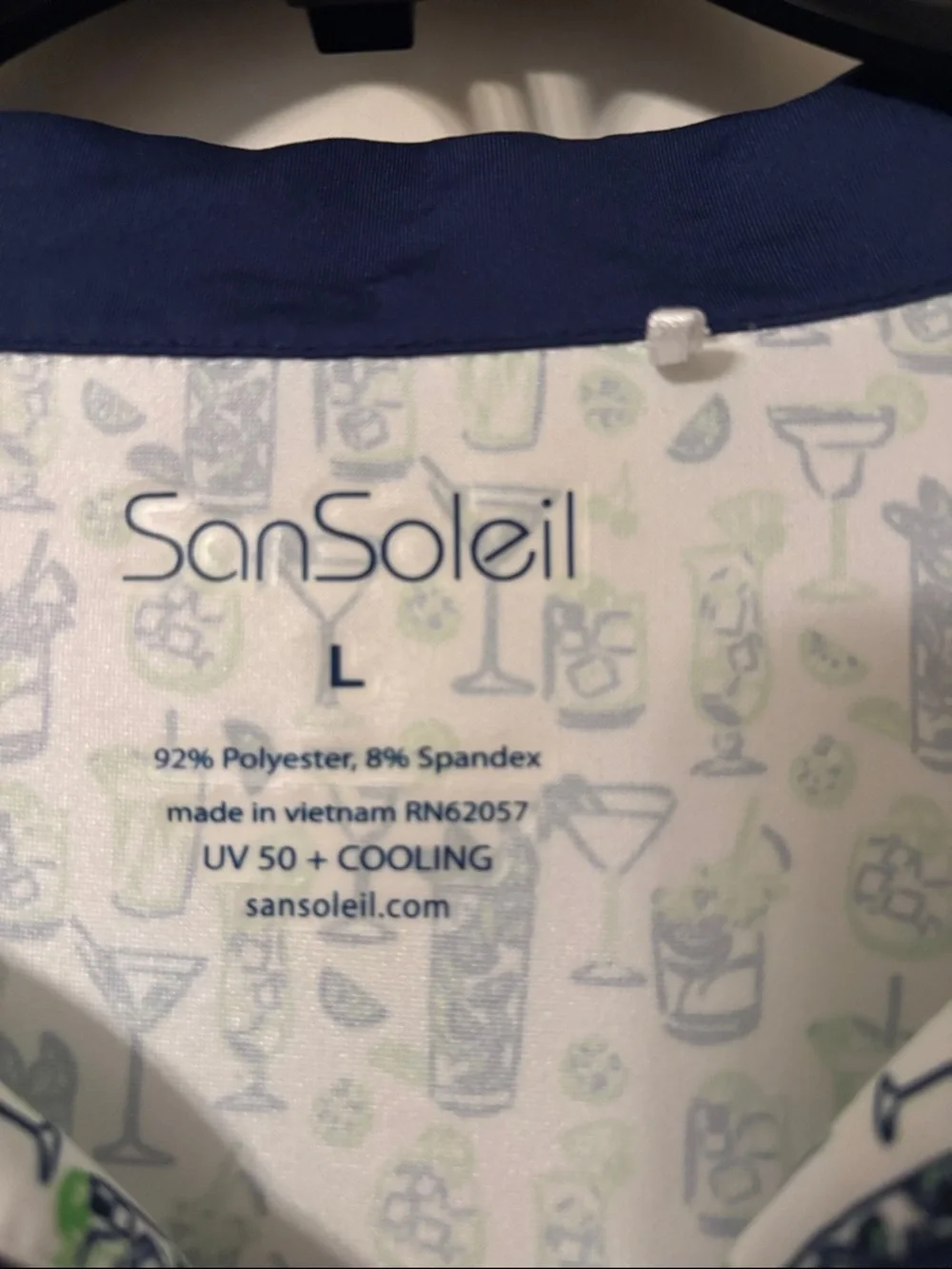 SanSoleil Women's White Long Sleeve Printed Quarter-Zip Top - Navy Trim - Picture 4 of 4